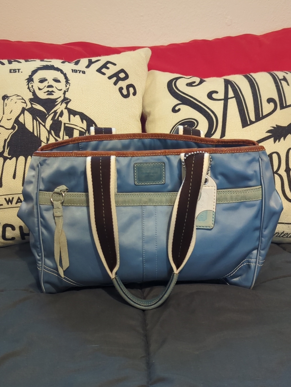 Vintage Coach Hampton Blue Canvas Bag‎ with Brown Trim - Summer Time! 🌞